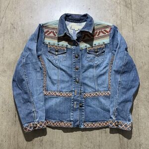Coldwater Creek Jacket Womens Medium Blue Denim Embroidered Western Button Front